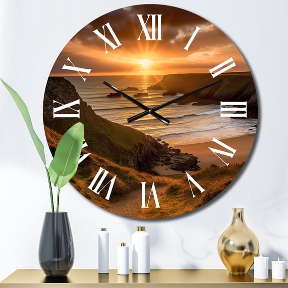Designart "Sunset on the Sand II" Coastal Oversized Wall Clock