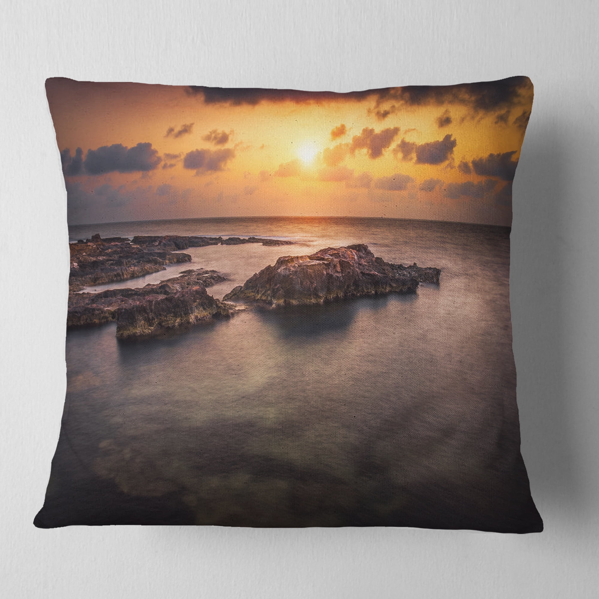 Designart Sunset over African Seashore - Oversized Beach Throw Pillow - 18x18