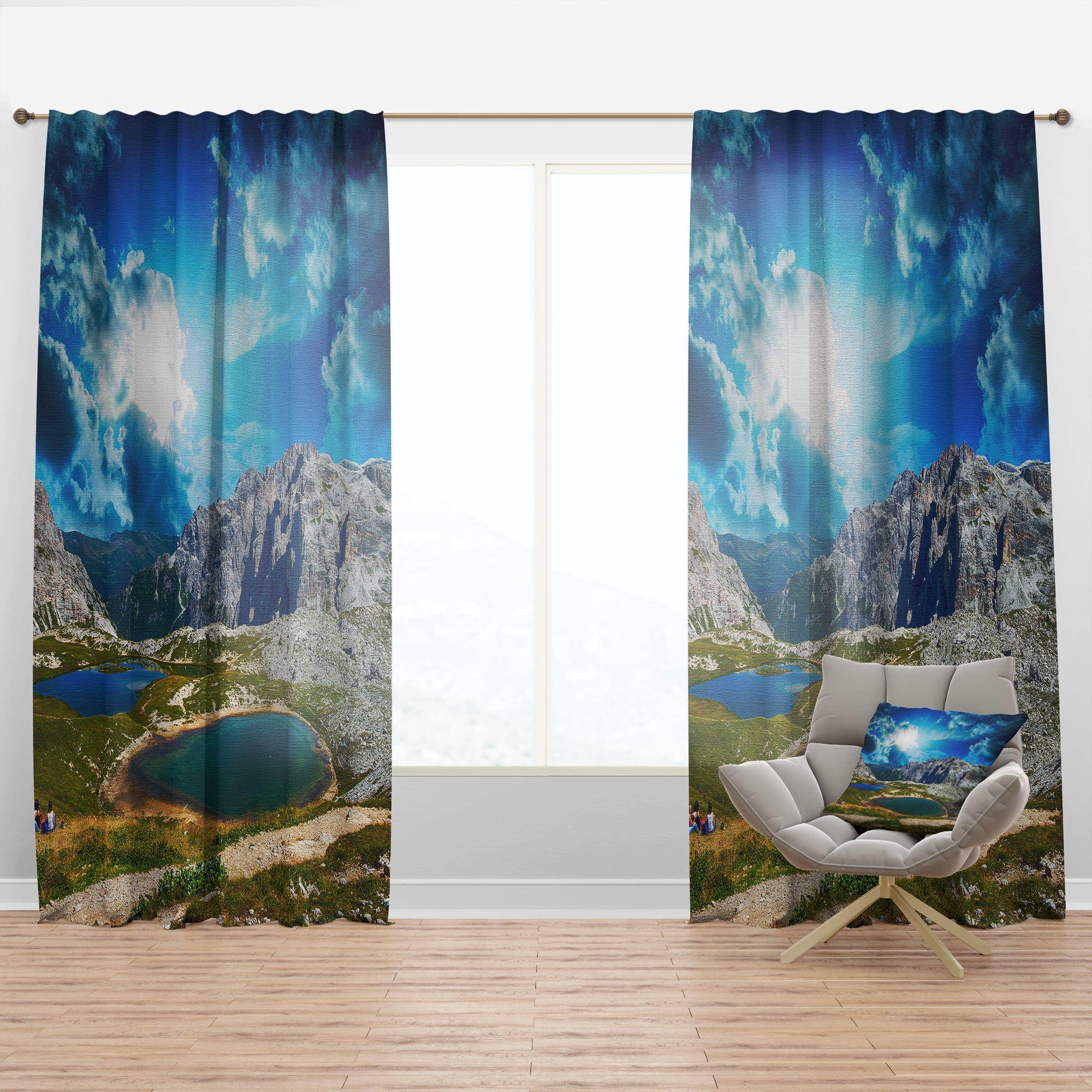 Designart 'Sunset over Alpine Lakes' Landscape Curtain Panel
