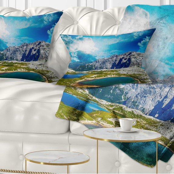 Designart Sunset over Alpine Lakes - Landscape Photography Throw Pillow - 12x20
