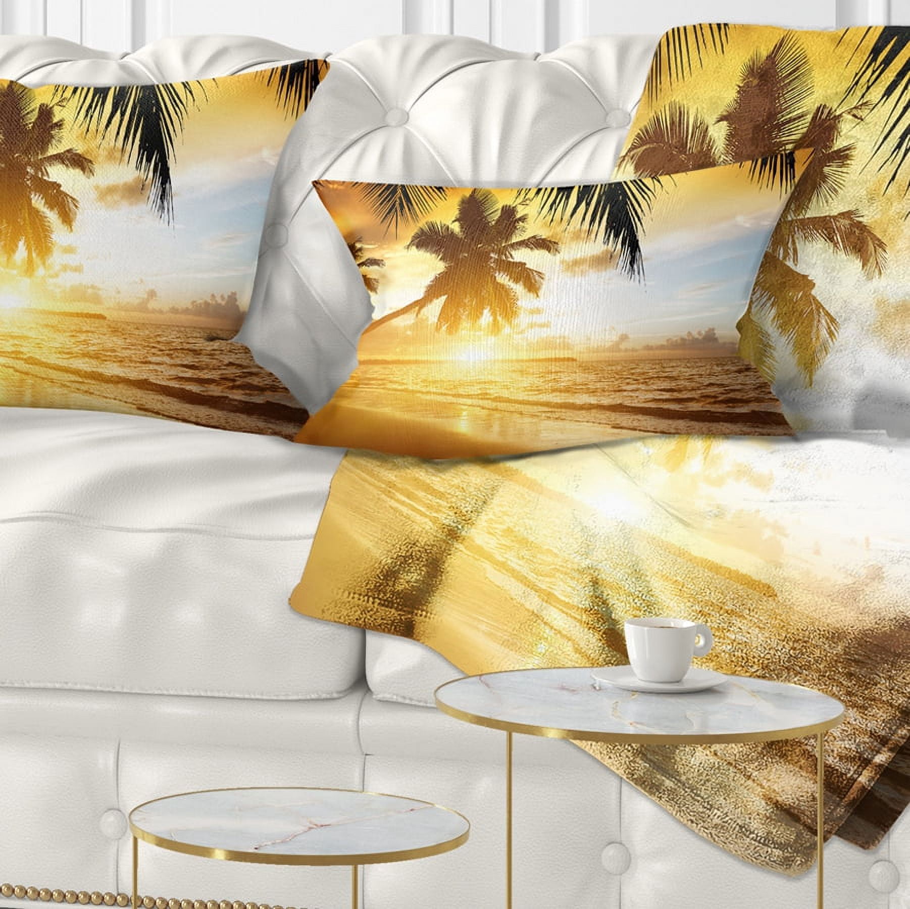 Designart Sunset over Caribbean Sea - Photography Throw Pillow - 12x20