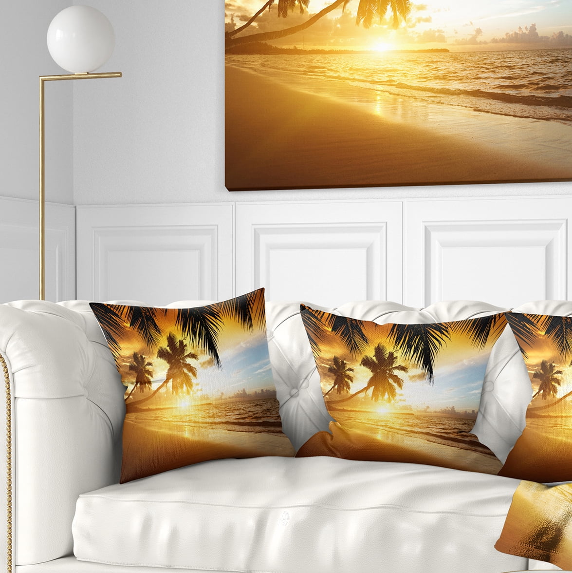 Designart Sunset over Caribbean Sea - Photography Throw Pillow - 16x16