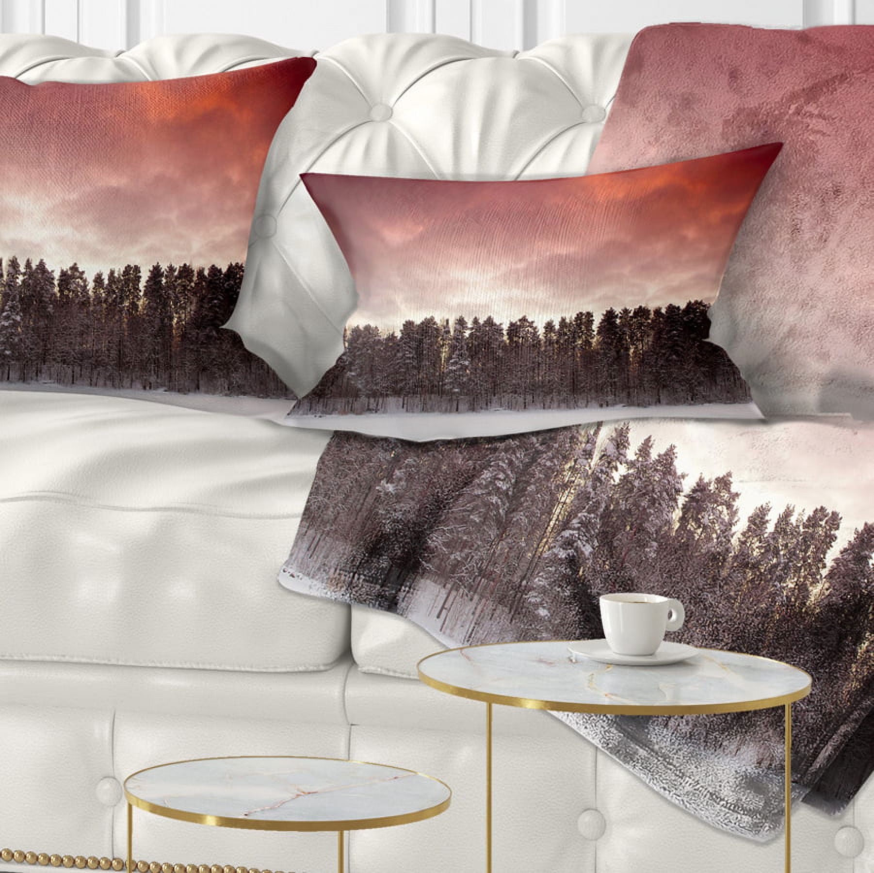 Designart Sunset over Frozen Lake - Landscape Photography Throw Pillow - 12x20