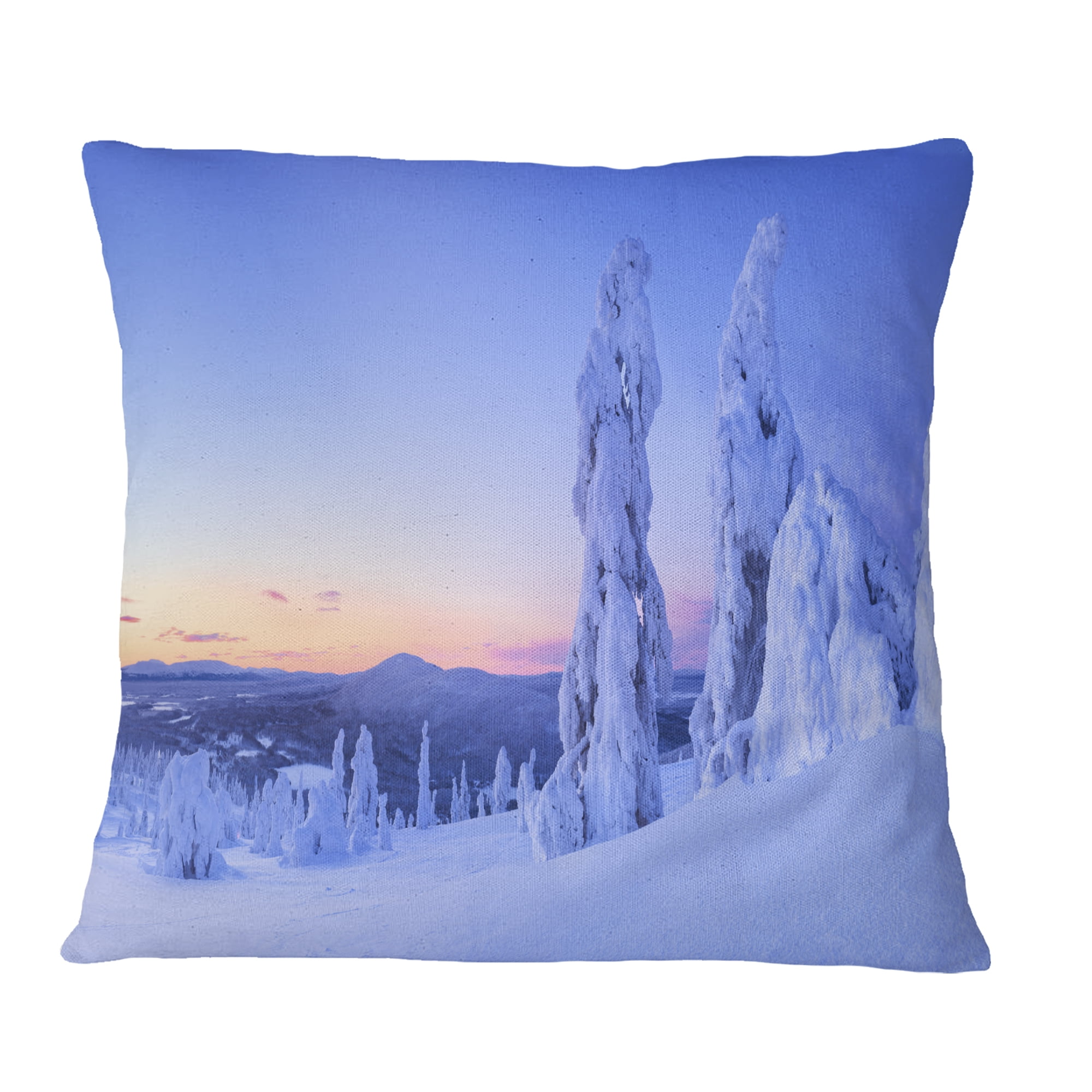 Designart Sunset over Frozen Trees - Modern Landscape Printed Throw Pillow - 16x16