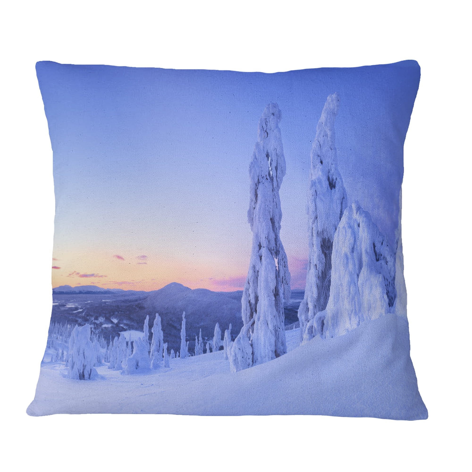 Designart Sunset over Frozen Trees - Modern Landscape Printed Throw Pillow - 18x18