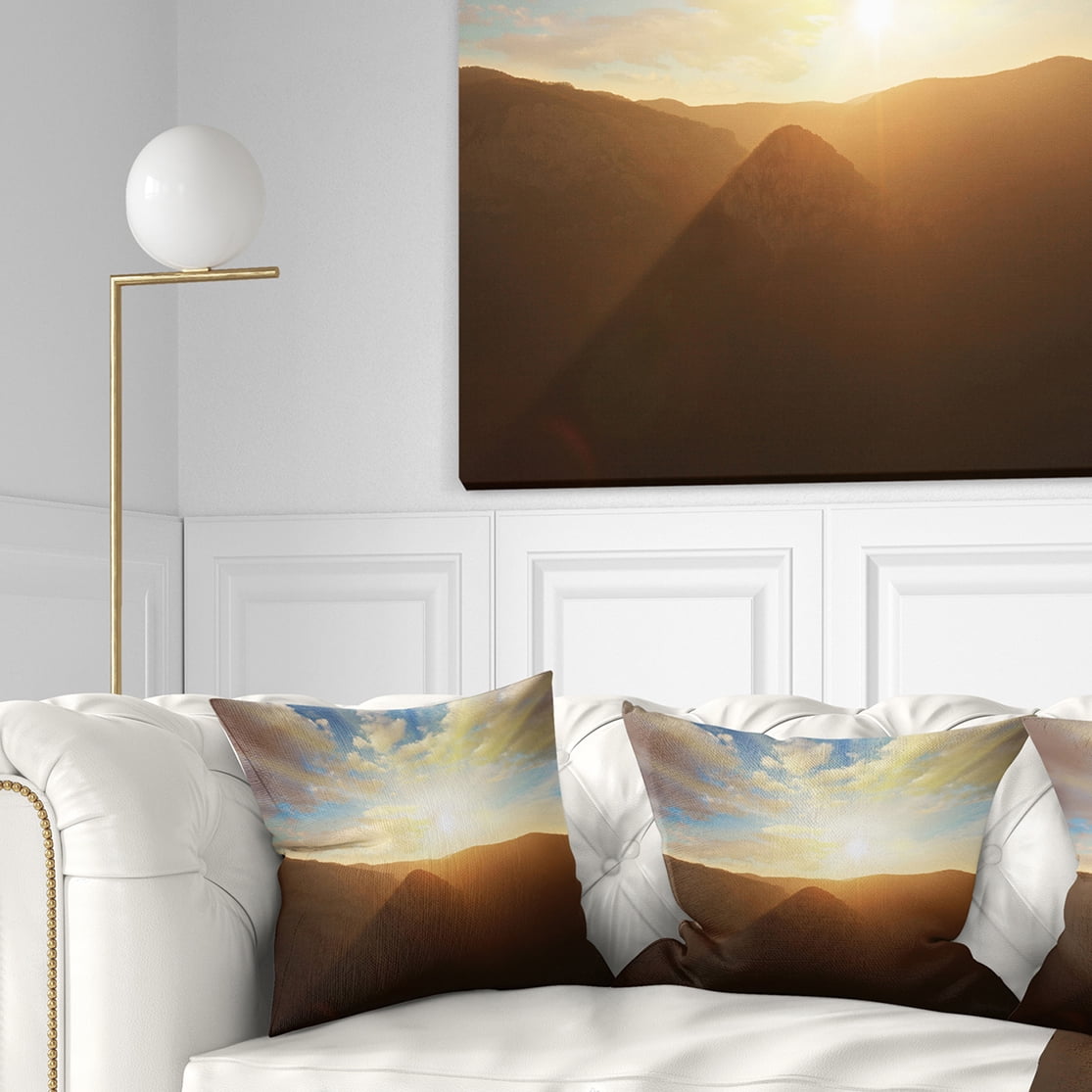 Designart Sunset over Gloomy Mountains - African Landscape Printed Throw Pillow - 18x18