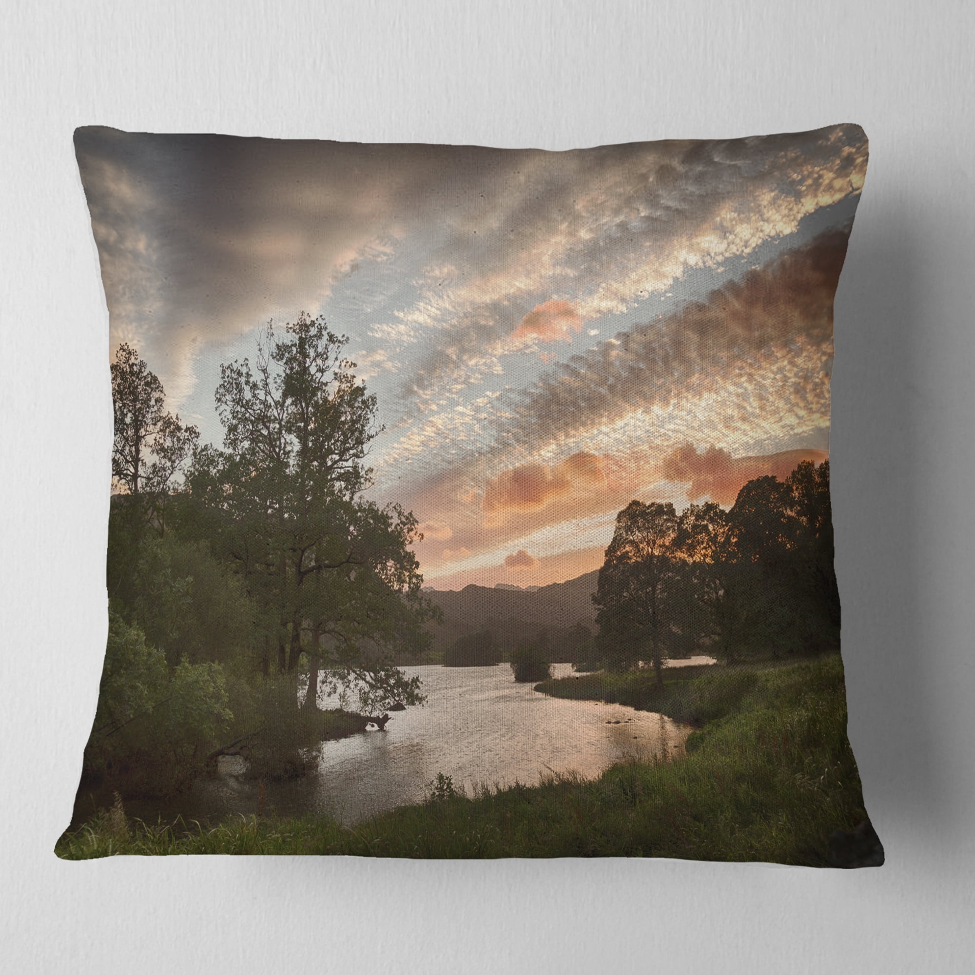 Designart Sunset over Rydal Waters - Landscape Printed Throw Pillow - 16x16