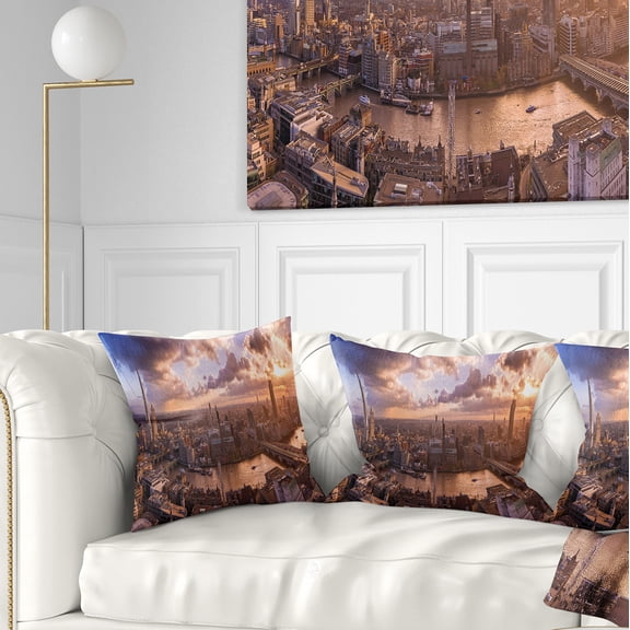 Designart Sunset through Clouds in London - Photography Throw Pillow - 16x16