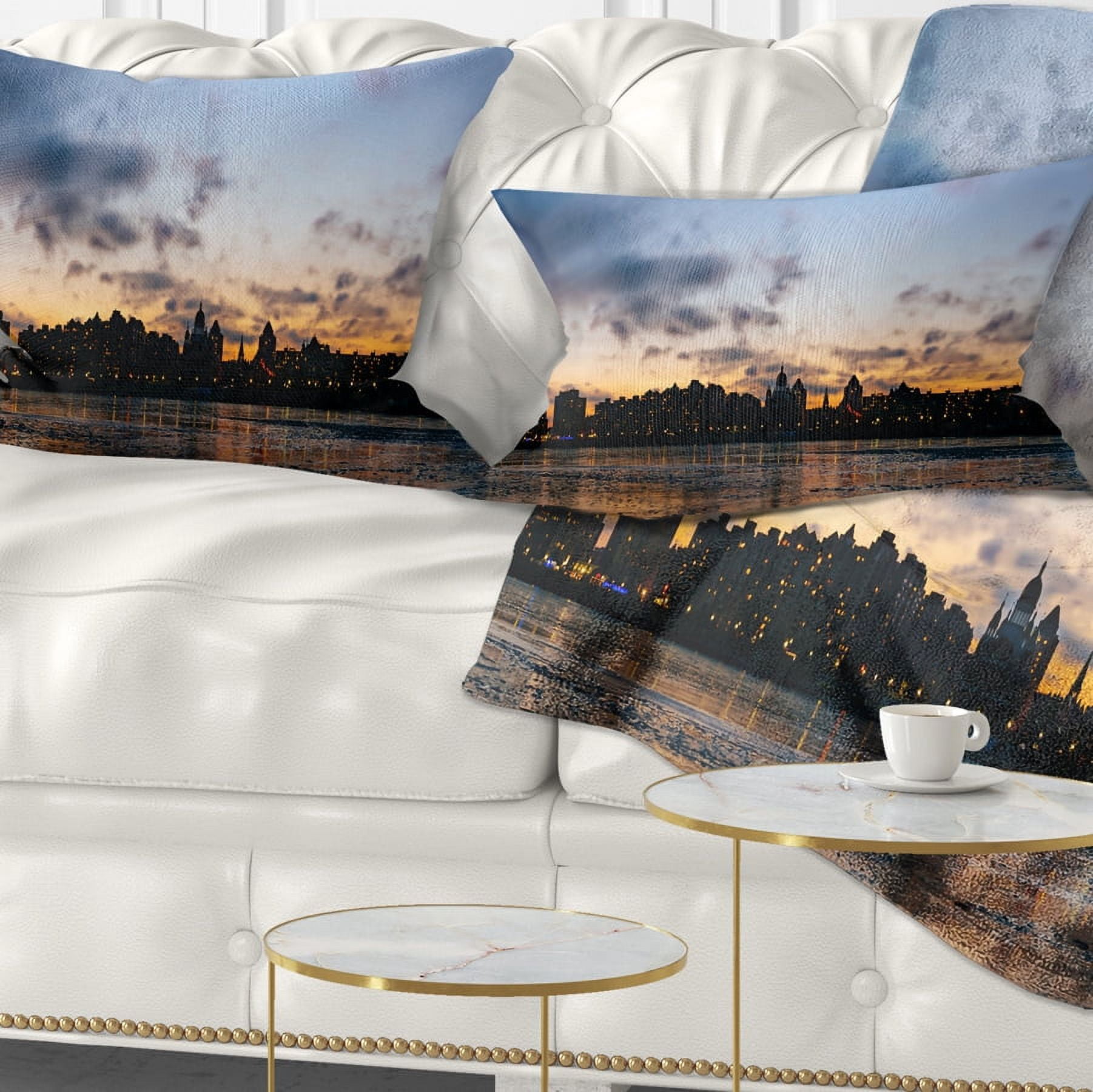 Designart Sunset with Clouds in Kiev Panorama - Cityscape Throw Pillow - 12x20