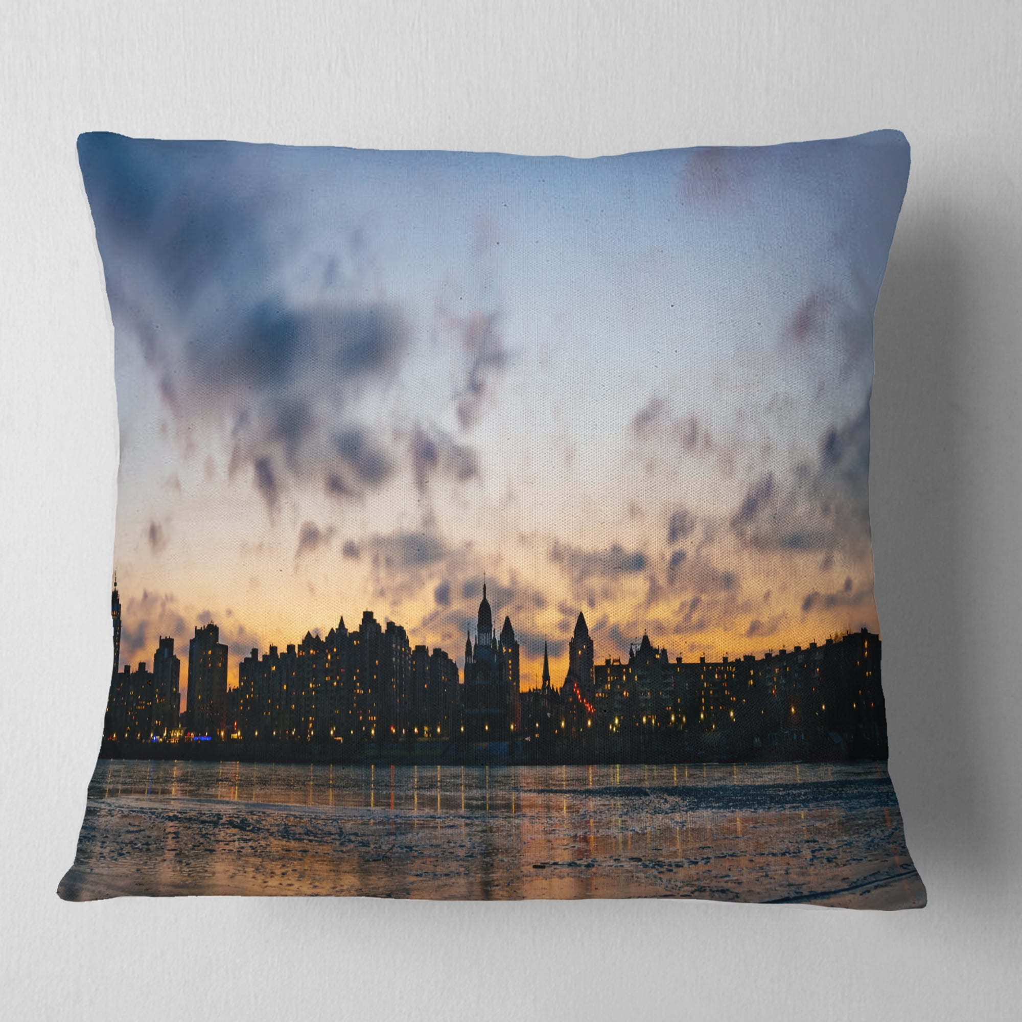 Designart Sunset with Clouds in Kiev Panorama - Cityscape Throw Pillow - 18x18