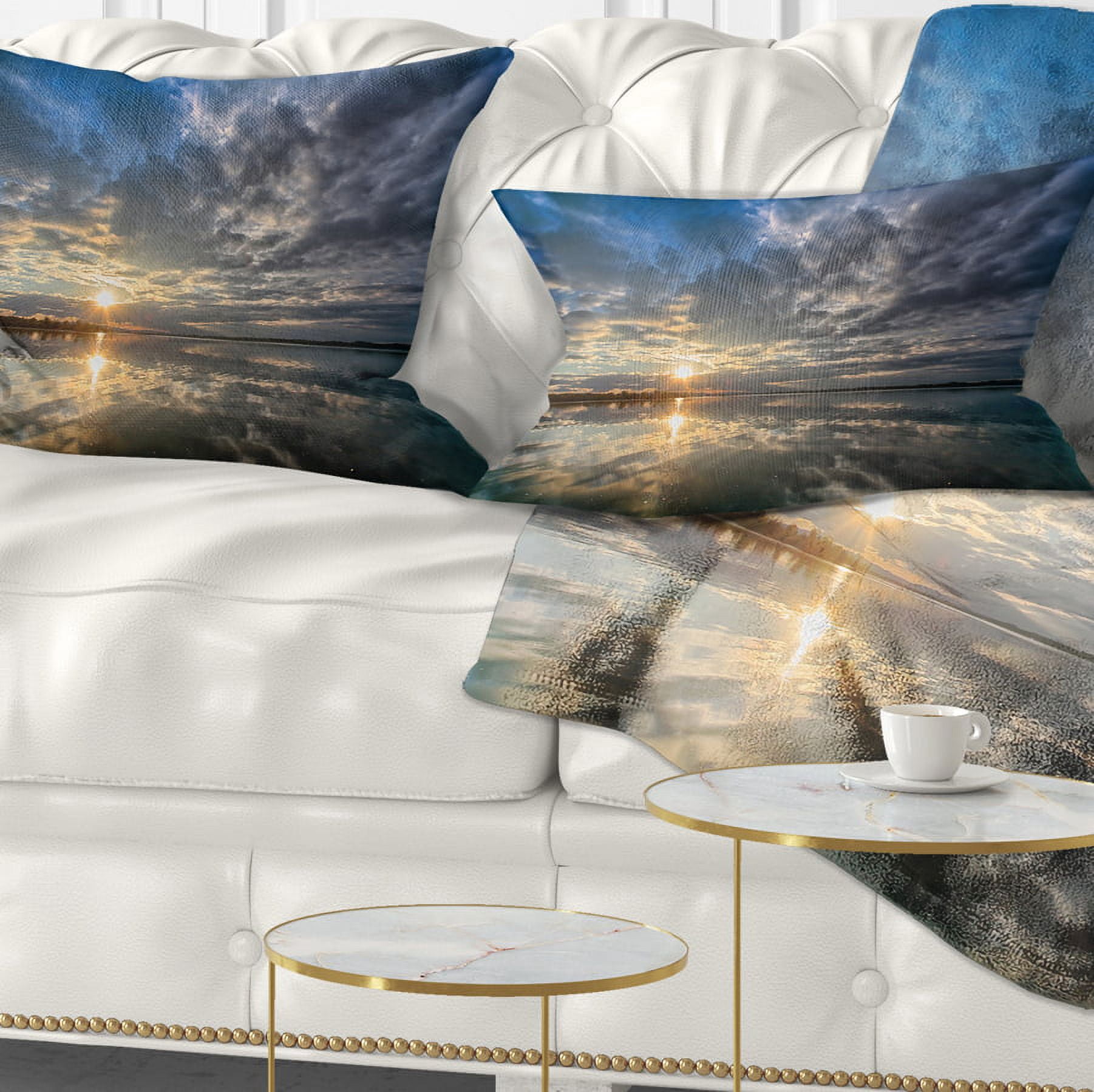 Designart Sunset with Dramatic Sky and Sea - Seashore Throw Pillow - 12x20
