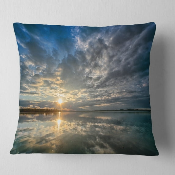 Designart Sunset with Dramatic Sky and Sea - Seashore Throw Pillow - 16x16