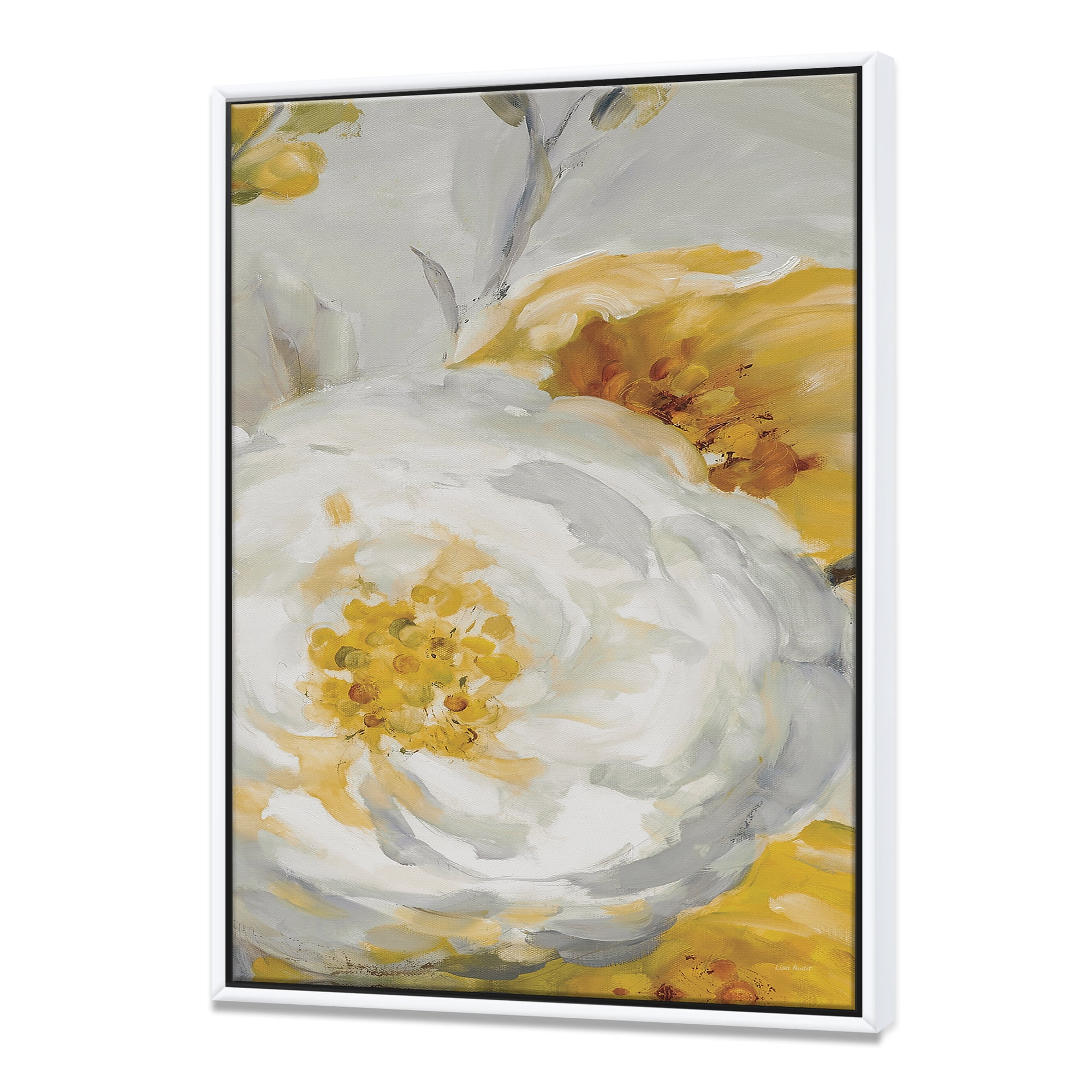 Sunshine Yellow and White Floral Canvas Print with Wood Frame