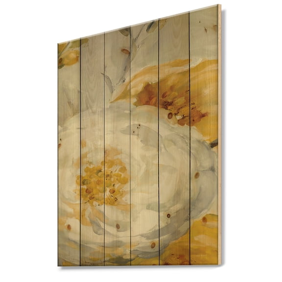 Designart 'Sunshine Yellow Flower I' Floral Print on Natural Pine Wood