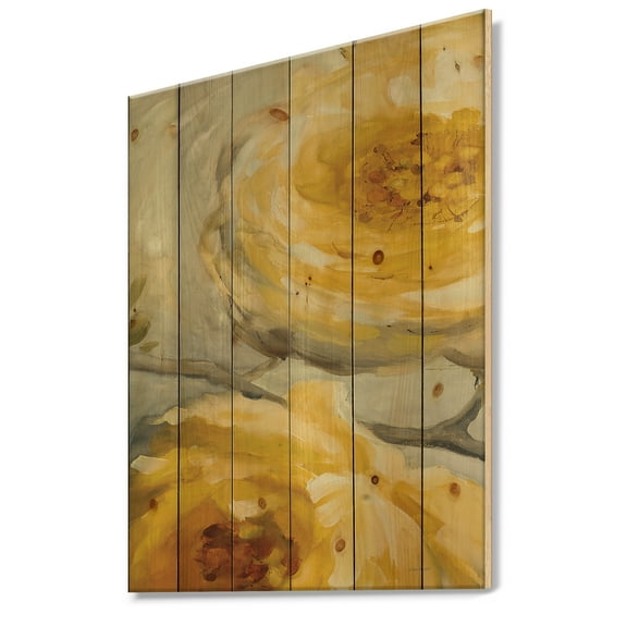 Designart 'Sunshine Yellow Flower III' Floral Print on Natural Pine Wood