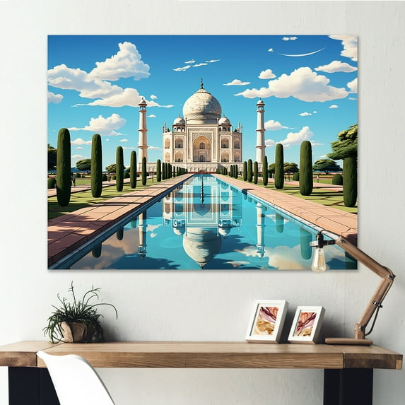 Designart "Sunshine over Taj Mahal Indian Art" Extra Large People Wall Art - Global Blue Indian Art Entryway Wall Art Print