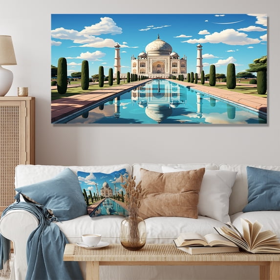 Designart "Sunshine over Taj Mahal Indian Art" Extra Large People Wall Art - Global Blue Indian Art Entryway Wall Art Print