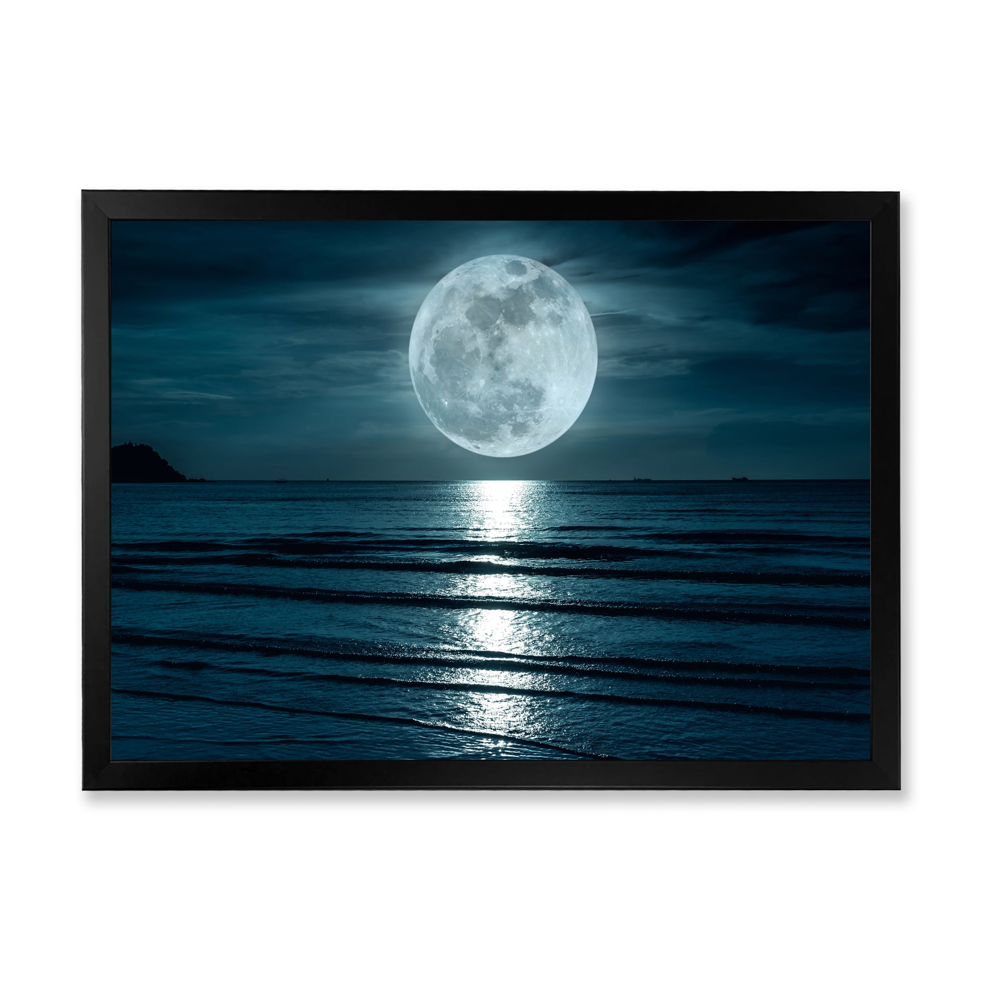Designart 'Super Full Moon Over The Sea I' Modern Framed Art Print