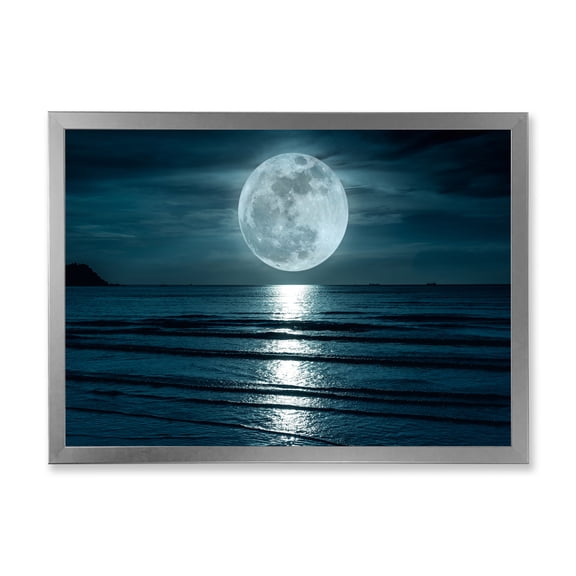Designart 'Super Full Moon Over The Sea I' Modern Framed Art Print