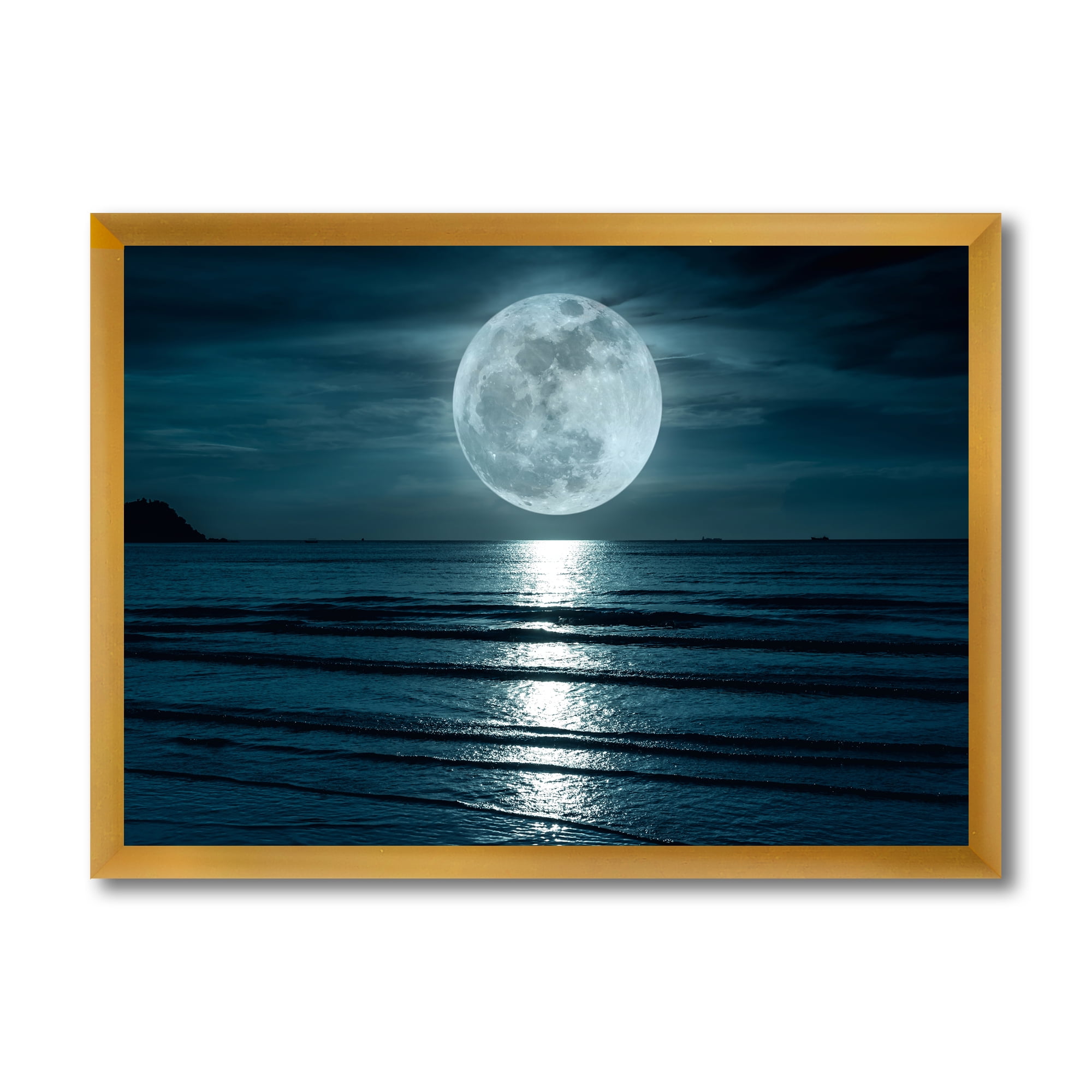 Designart 'Super Full Moon Over The Sea I' Modern Framed Art Print