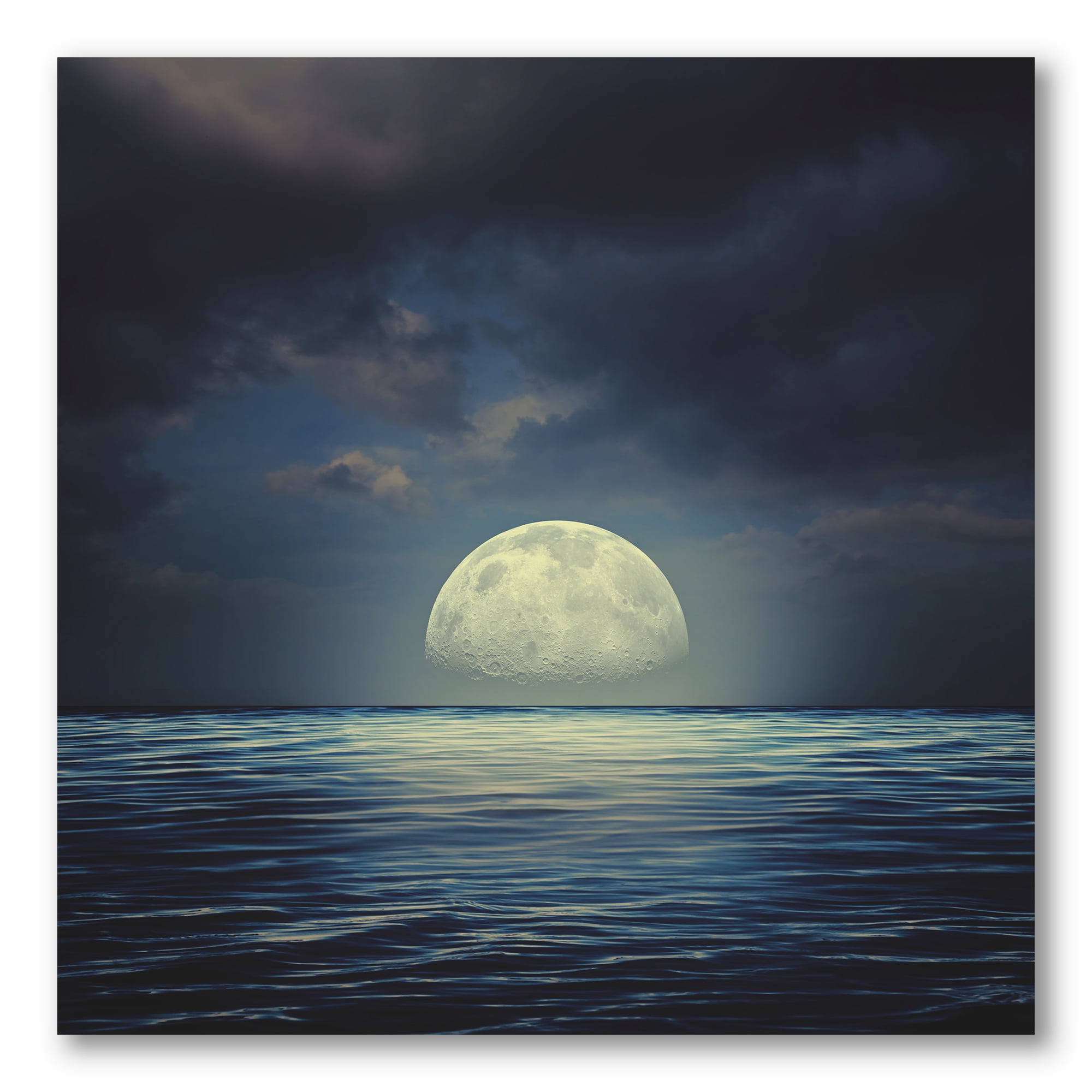 Designart ' Super Moon Over The Blue Sea ' Nautical & Coastal Canvas Wall Art Print