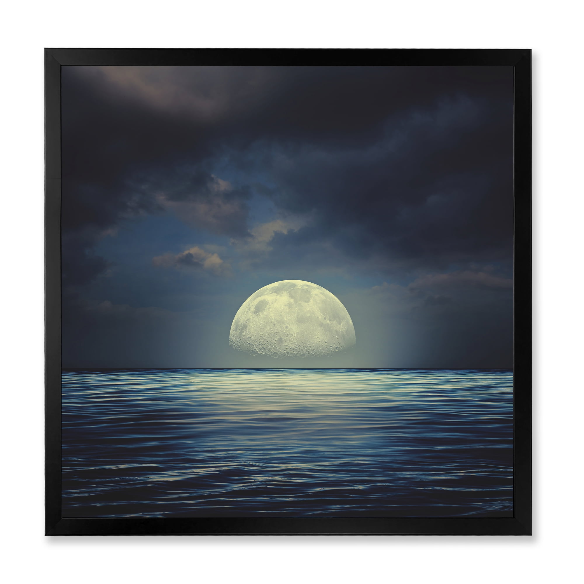Designart 'Super Moon Over The Blue Sea' Nautical & Coastal Framed Art Print