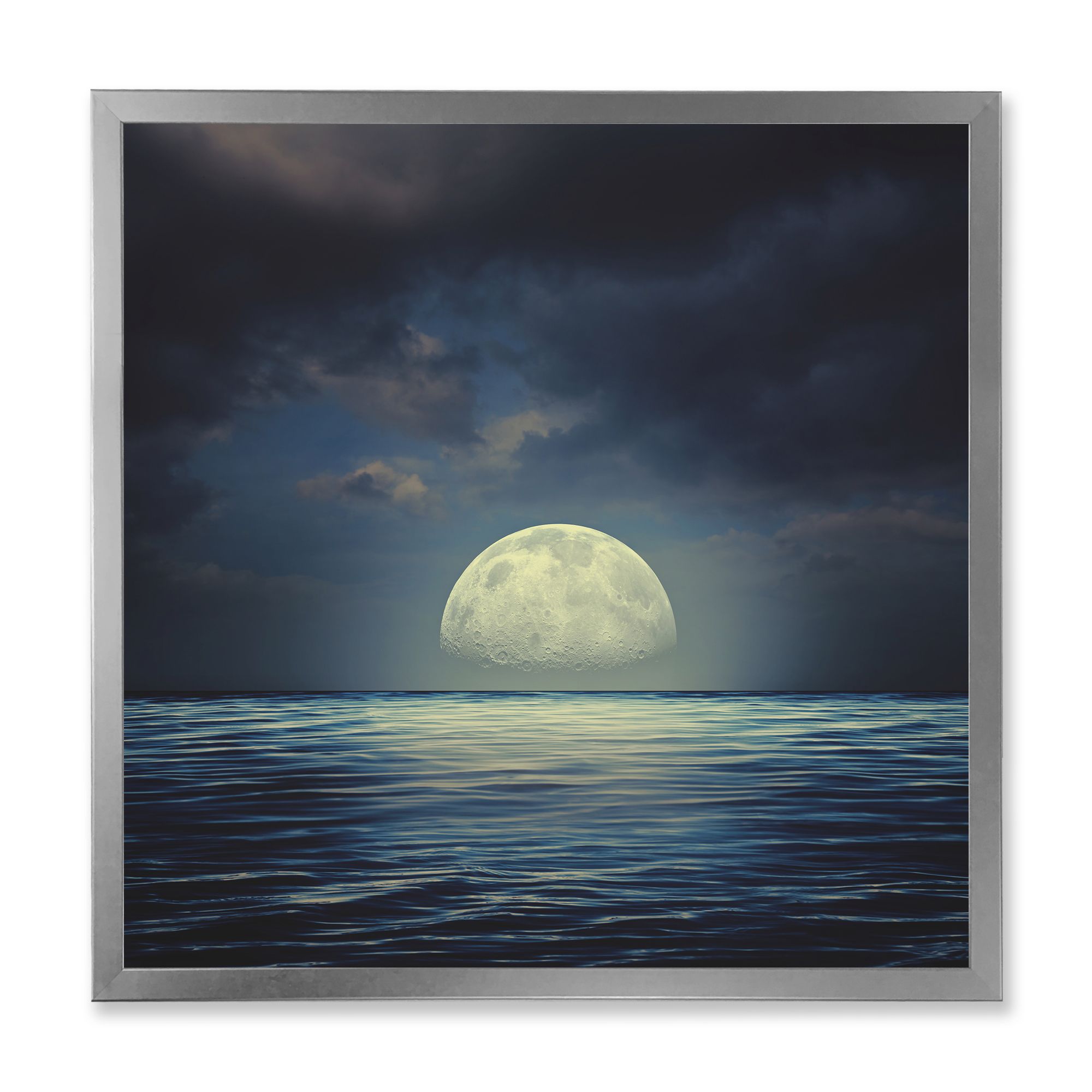 Designart 'Super Moon Over The Blue Sea' Nautical & Coastal Framed Art Print