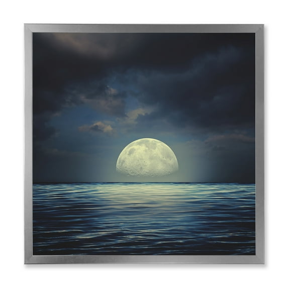 Designart 'Super Moon Over The Blue Sea' Nautical & Coastal Framed Art Print