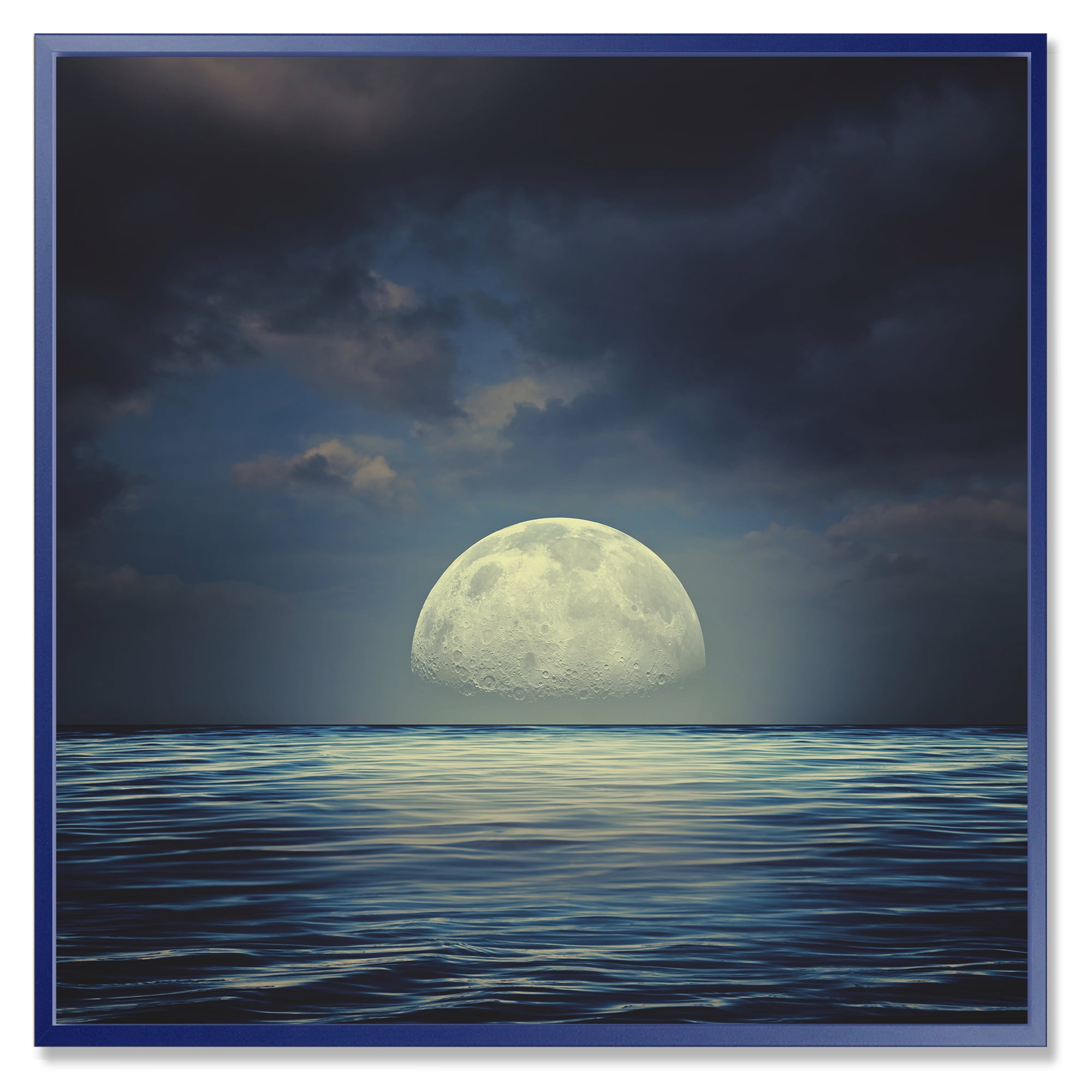 Designart 'Super Moon Over The Blue Sea' Nautical & Coastal Framed Canvas Wall Art Print