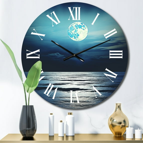 Designart "Super Moon Rising Over the Sea III" Beach & Ocean Oversized Wall Clock
