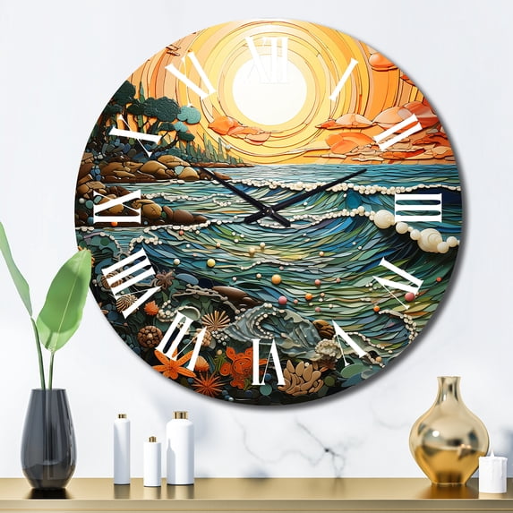 Designart "Surf and Turf at the Beach I" Beach Oversized Wall Clock