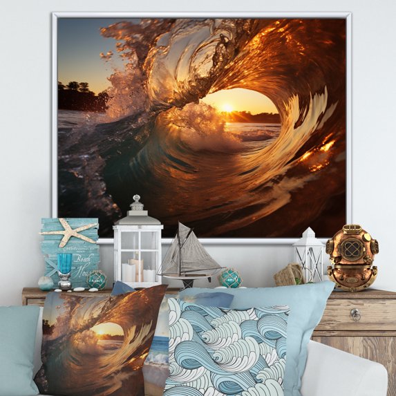 Designart "Surfers Paradise Wave Photo IV" Nautical & Beach Floater Framed Canvas Art Print