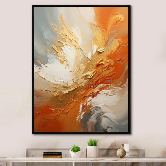 Designart "Surging In Golden Orange" Abstract Spirals Floater Framed Wall Art Prints