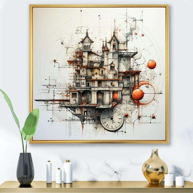 Designart "Surreal Analytic Illustration" Surrealism Floater Framed Canvas Prints