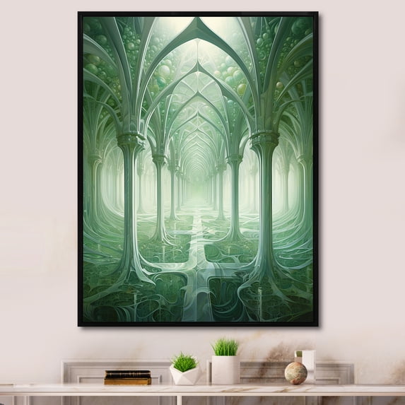 Designart "Surreal Architecture With Infinite Archways I" Surrealism Floater Framed Wall Art Living Room