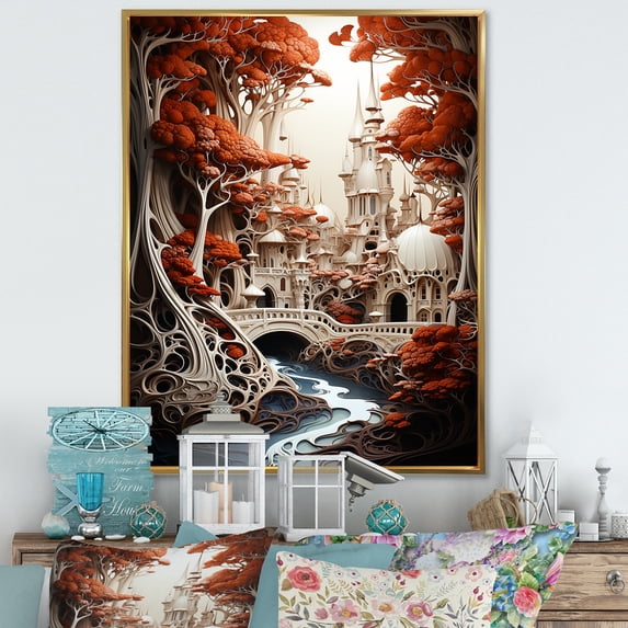 Designart "Surreal Castle Fantasy In Landscape" Castles Floater Framed Canvas Art Print