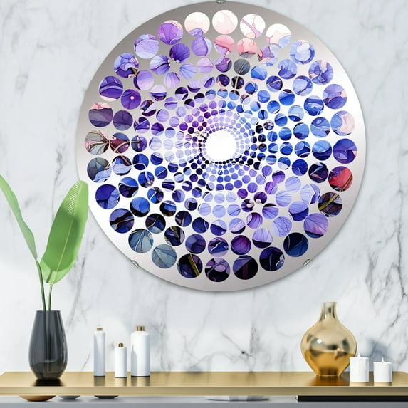 Designart "Surreal Enchantment with Violets" Violets Radial Dot Round Wall Mirror - Floral Oval Printed Decorative Mirror - Multiple Color Options