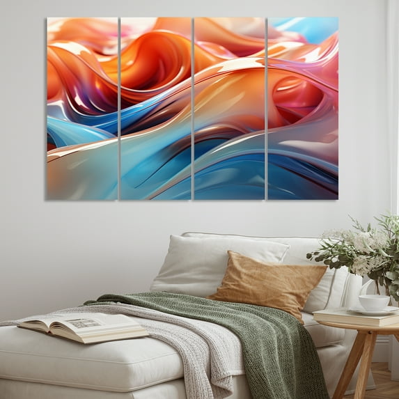 Designart "Surreal Fractal in Orange and Blue I" Abstract Metal Art Print Set