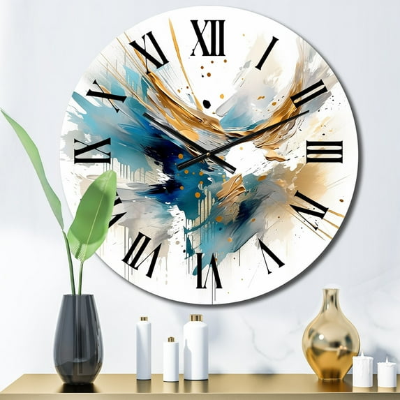Designart "Surreal Melodies in Blue and Gold II" Abstract Oversized Wall Clock