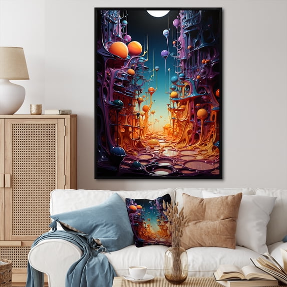 Designart "Surreal Multicolor Drips" Abstract Landscape Floater Framed Canvas Prints