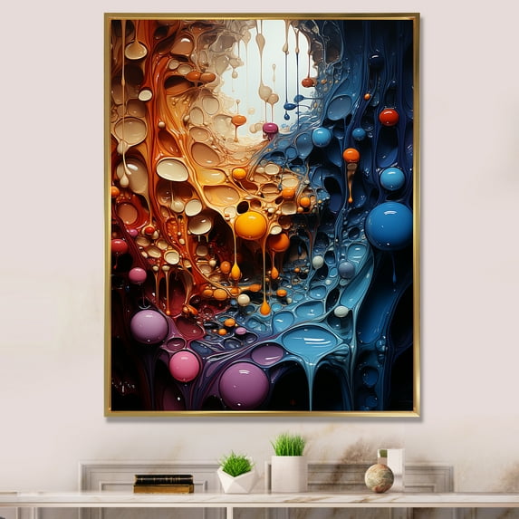 Designart "Surreal Multicolor Drips I" Drip Painting Floater Framed Canvas Wall Art