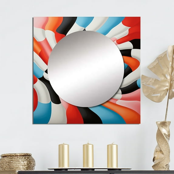 Designart "Surreal Op Art Spectrum Vibrant and Colorful II" Abstract Multi-Color Large Square Mirror - Square Bedroom Mirror Printed Wall Decor - Transitional Square Printed Wall Mirror Art