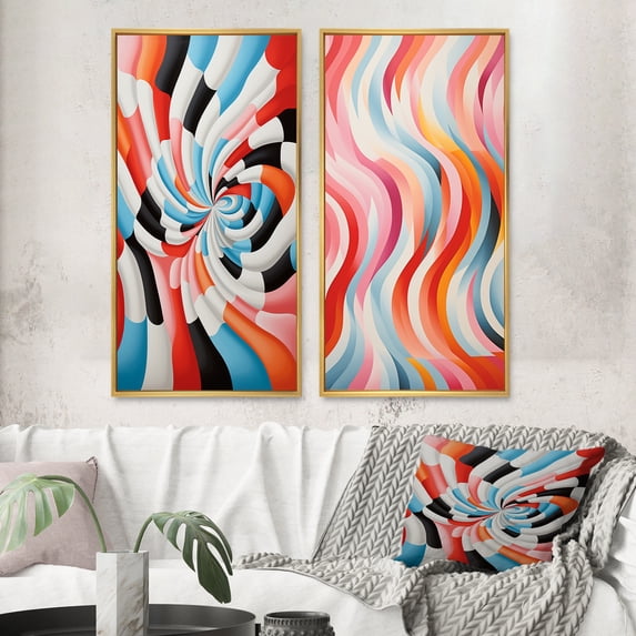 Designart "Surreal Op Art Spectrum Vibrant and Colorful II" Op Art Framed Wall Art Set Of 2 - Multi-Color Abstract Gallery Wall Frame Set For Home Decor
