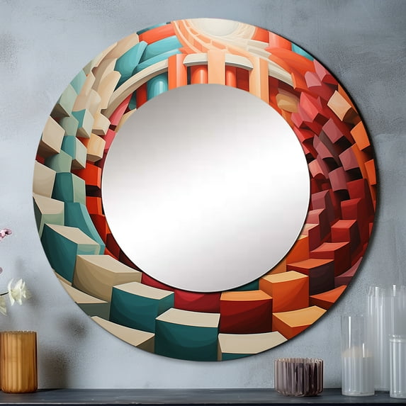 Designart "Surreal Op Art Spectrum Vibrant and Colorful IV" Abstract Spirals Rund Mirror For Wall Decor - Large Multi-Color Round Print Mirror - Round Mid-Century Mirror 29" x 29" Inch