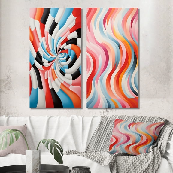 Designart "Surreal Op Art Spectrum Vibrant and Colorful II" Op Art Wall Art Set Of 2 - Multi-Color Abstract Gallery Wall Set For Home Decor
