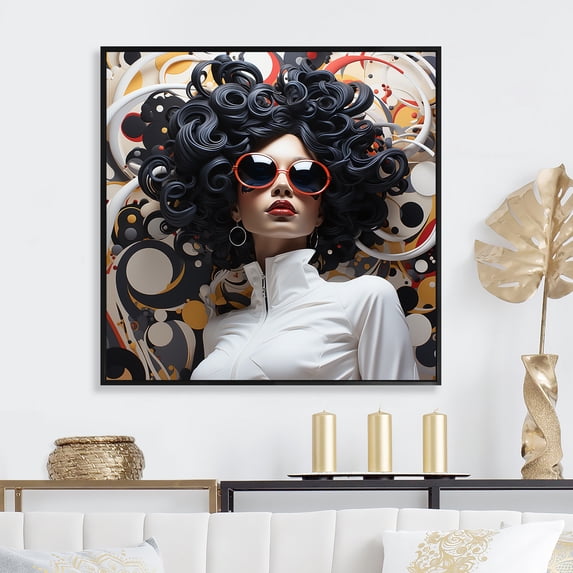 Designart "Surreal Portrait of Woman in Black and White I" Fashion Framed Wall Art - Glam Black Woman Living Room Framed Canvas Art