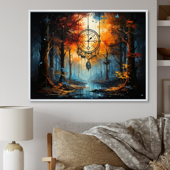 Designart "Surreal Reverie Gold Dream Catcher" Spiritual Floater Framed Wall Decor