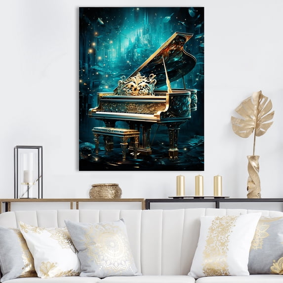 Designart "Surreal Sonata On The Blue Piano" Music Canvas Prints