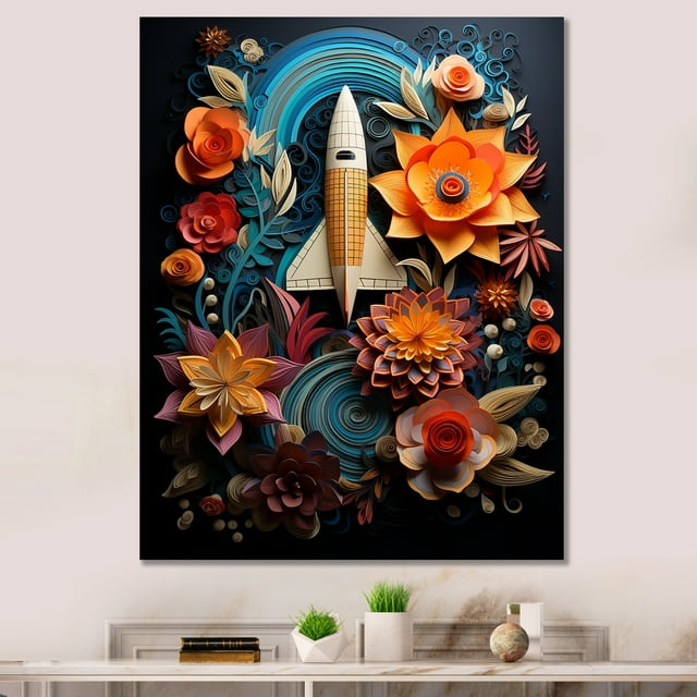 Designart "Surreal Space Liftoff" Rocketship Canvas Wall Art