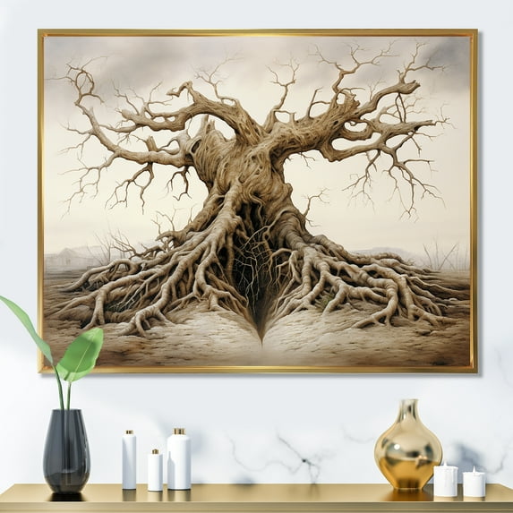 Designart "Surreal Tree Of Entwined Roots" Surrealism Floater Framed Canvas Wall Art
